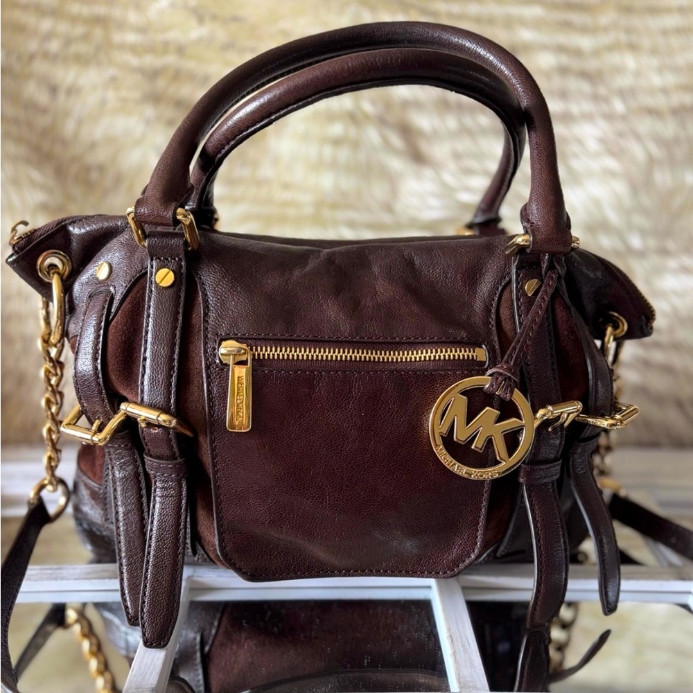 Michael Kors Brown Leather and Suede Satchel in excellent condition. Very rare.
